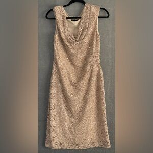Connected Apparel Plunge Taupe Sheath Sequined Sleeveless Dress Sz 12